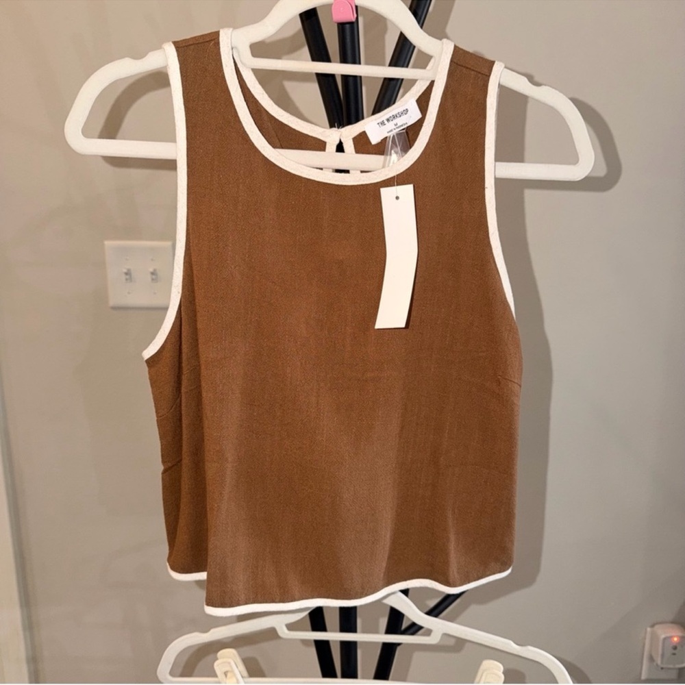 Workshop Republic Clothing 2 Two Piece Set Brown with Tan/White Trim - Picture 3 of 9
